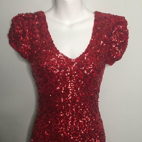 Boutique-Red Sequined Cocktail/Party Dress-Item#94 - Picture 2 of 11